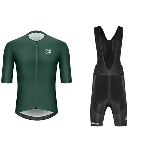 Herren Fahrrad Anzüge Kurzarm Fahrradtrikot Set Fahrrad Trikot Set Atmungsaktive Radtrikot Fahrradbekleidung Set Schnelltrocknend Radler Shirt + Radhose Trägerhose mit Sitzpolster für Radsport von Celucke