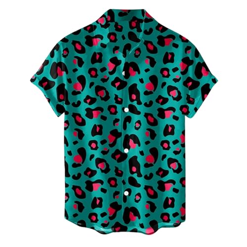 Herren Hemd Sommer Kurzarm Leopardenmuster Tierdruck Disco Shirts Button Down Freizeithemd Lose fit Atmungsaktiv Freizeithemd Revers Sommerhemd Strand Kurzarmhemd Hawaii Hemden von Celucke