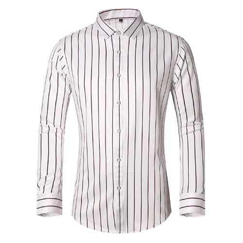 Herren Hemd Vertikale Streifen Shirt Langarm Hemden Essentials Businesshemd Slim Fit Hawaiihemd Männer Sommerhemd Button Down Atmungsaktiv Shirt Leichte Freizeithemden von Celucke