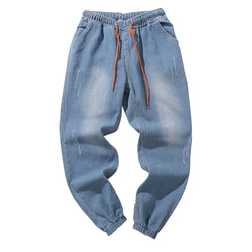 Herren Jeans Stretch Schnürhose Stoffhose Bequeme Hose Freizeithose Männer Hosen mit Kordelzug Jogging Jeanshose Casual Elastische Taille Hose Große Streetwear Sommerhose von Celucke