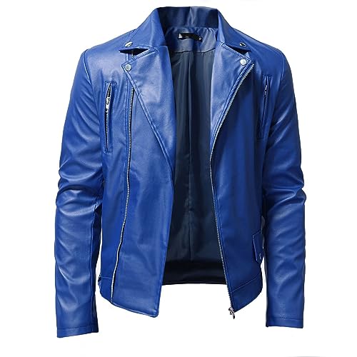 Herren PU Lederjacke Stehkragen Punk Rockerjacke Motorrad Lederjacke Reißverschluss Kunstlederjacke Winter Slim Fit Ledermäntel Bikerjacken Motorradjacke Einfarbig Übergangsmantel Rockabilly von Celucke