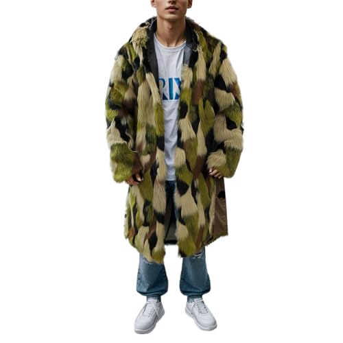 Herren Pelzmantel Winterjacke Lang Kunstpelz Plüsch Mantel Reverskragen Strickjacke Warme Felljacke Pelz Jacke Faux Fur Coat Pelzjacke Fellmantel Wolljacken Wintermantel von Celucke