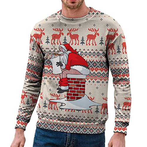 Herren Weihnachtspullover Sweatshirt Pullover Lustig Rundhals Herbst Winter Langarmshirt Modern Ugly Christmas Sweater mit Weihnachtsdruck Männer Party Style Langarmshirt Pulli Weihnachtspulli von Celucke