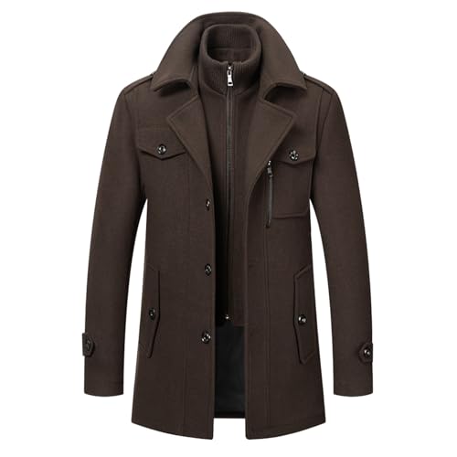 Herren Wintermantel Slim Fit Zweiteiliger Mantel für Business Freizeit Wollmantel mit Stehkragen Peacoat Warmer Integrierter Innenjacke Kurzmantel Winter Coat Men Peaky Blinders Mantel Herrenmäntel von Celucke