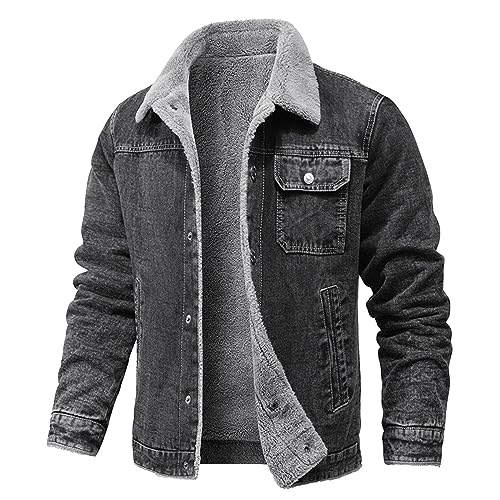 Jeansjacke Herren Fleece Jacke Warme Gefüttert Winterjacke Übergangsjacke Winter Dicke Jeansmantel Outwear mit Brusttaschen Thermojacke von Celucke