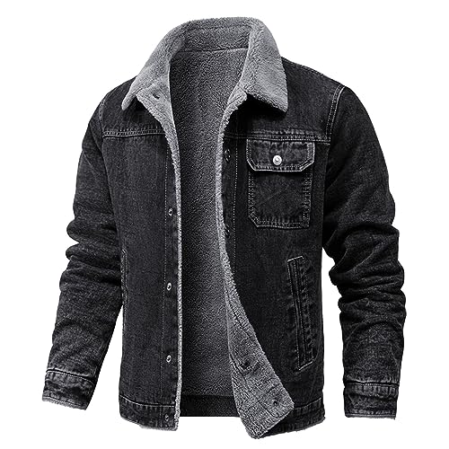 Jeansjacke Herren Fleece Jacke Warme Gefüttert Winterjacke Übergangsjacke Winter Dicke Jeansmantel Outwear mit Brusttaschen Thermojacke von Celucke