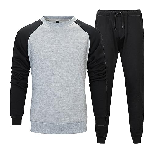 Jogginganzug Herren Patchwork Sportanzug Set Trainingsanzug Freizeitanzug Sweat ohne Kapuze Zweiteiliges Set Sweatshirt Pants Hosen Sportbekleidung Hausanzug 2 Teiliges Fitness Langarm Sport-Anzug von Celucke