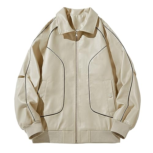 Lederjacke Herren College Jacke Baseball Vintage Einfarbig Motorradjacke Oversized Baseballjacke Mäntel Streetwear Jacket Lose Motorrad Winterjacke Übergangsjacke von Celucke