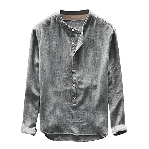 Leinenhemd Herren Langarm Henley Shirt Hemd Sommer Stehkragen Hemden Leichtes Sommerhemd Männer Langarmhemden Regular Fit Bügelfrei Leinen Freizeithemd Herrenhemd Bequem Loose Tshirt Bluse von Celucke