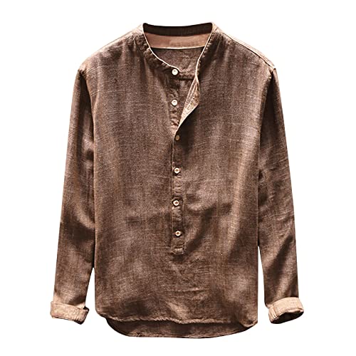 Leinenhemd Herren Langarm Henley Shirt Hemd Sommer Stehkragen Hemden Leichtes Sommerhemd Männer Langarmhemden Regular Fit Bügelfrei Leinen Freizeithemd Herrenhemd Bequem Loose Tshirt Bluse von Celucke