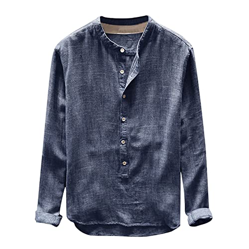 Leinenhemd Herren Langarm Henley Shirt Hemd Sommer Stehkragen Hemden Leichtes Sommerhemd Männer Langarmhemden Regular Fit Bügelfrei Leinen Freizeithemd Herrenhemd Bequem Loose Tshirt Bluse von Celucke