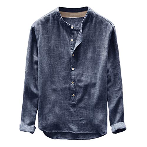 Leinenhemd Herren Langarm Henley Shirt Hemd Sommer Stehkragen Hemden Leichtes Sommerhemd Männer Langarmhemden Regular Fit Bügelfrei Leinen Freizeithemd Herrenhemd Bequem Loose Tshirt Bluse von Celucke