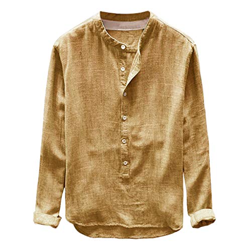 Leinenhemd Herren Langarm Henley Shirt Hemd Sommer Stehkragen Hemden Leichtes Sommerhemd Männer Langarmhemden Regular Fit Bügelfrei Leinen Freizeithemd Herrenhemd Bequem Loose Tshirt Bluse von Celucke