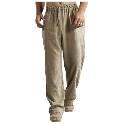 Leinenhose Herren Lang Loose Fit Freizeithose Sommer Staight Hose Leicht Atmungsaktiv Leinen Hose mit Elastischer Bund Strandhose Übergröße Yogahose für Manner Einfarbig Strandhosen Yoga Hose von Celucke
