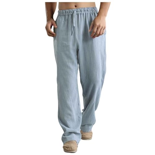 Leinenhose Herren Lang Loose Fit Freizeithose Sommer Staight Hose Leicht Atmungsaktiv Leinen Hose mit Elastischer Bund Strandhose Übergröße Yogahose für Manner Einfarbig Strandhosen Yoga Hose von Celucke