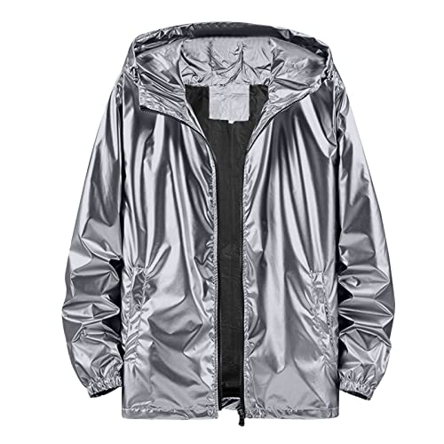 Männer Warme Jacke Einfarbig Winter Jacken Mit Kapuze Metall Glänzende Windjacke Parka Reißverschluss Cardigan Dünne Manteljacke Wintermantel Softshelljacken Übergangsjacke von Celucke