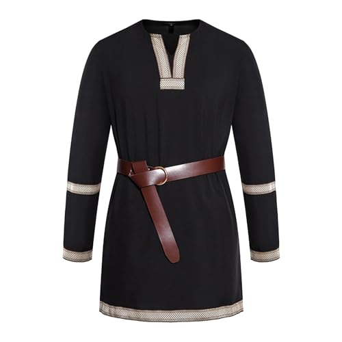 Mittelalter Waffenrock Herren Mittelalter Tunika Kleidung Kostüm Renaissance Ritter T-Shirt V-Ausschnitt Kettenhemd Tempelritter Kreuzritter Wikinger Tempelritter Karneval Cospaly Kein Gürtel von Celucke