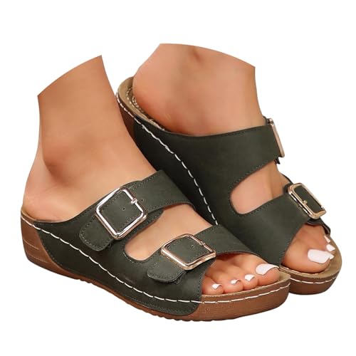 Orthopädische Schuhe Damen Sommer Keil Orthopädische Sandalen Mit Weiches Fußbett Pantoffeln PU Leder Blume Hohlsandalen Vintage Peep Toe Plateau Freizeit Pantoletten Outdoor Strand Hausschuhe von Celucke