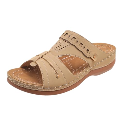 Orthopädische Schuhe Damen Sommer Keil Orthopädische Sandalen Mit Weiches Fußbett Pantoffeln PU Leder Blume Hohlsandalen Vintage Peep Toe Plateau Freizeit Pantoletten Outdoor Strand Hausschuhe von Celucke