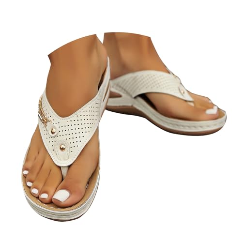 Orthopädische Schuhe Damen Sommer Keil Orthopädische Sandalen Mit Weiches Fußbett Pantoffeln PU Leder Blume Hohlsandalen Vintage Peep Toe Plateau Freizeit Pantoletten Outdoor Strand Hausschuhe von Celucke