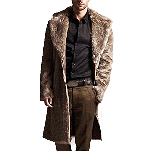 Pelzmantel Herren Lang Fellmantel Kunstfell Plüsch Winterjacke Warm Mantel Pelzjacke Langarm Revers Faux Pelz Jacke Lose Cardigan Felljacke Wintermantel von Celucke