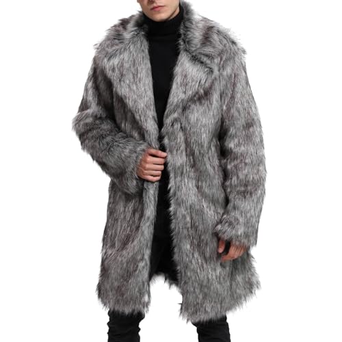 Pelzmantel Herren Lang Fellmantel Kunstfell Plüsch Winterjacke Warm Mantel Pelzjacke Langarm Revers Faux Pelz Jacke Lose Cardigan Felljacke Wintermantel von Celucke