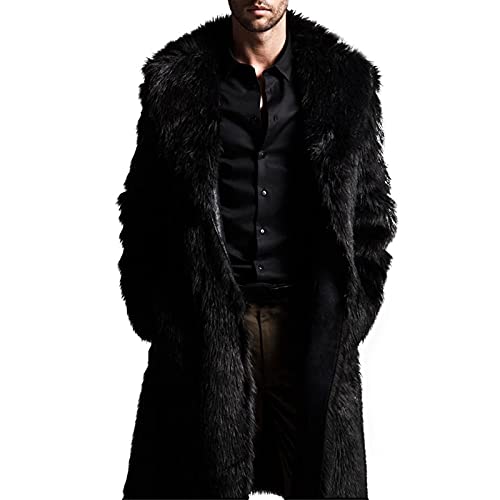 Pelzmantel Herren Lang Fellmantel Kunstfell Plüsch Winterjacke Warm Mantel Pelzjacke Langarm Revers Faux Pelz Jacke Lose Cardigan Felljacke Wintermantel von Celucke