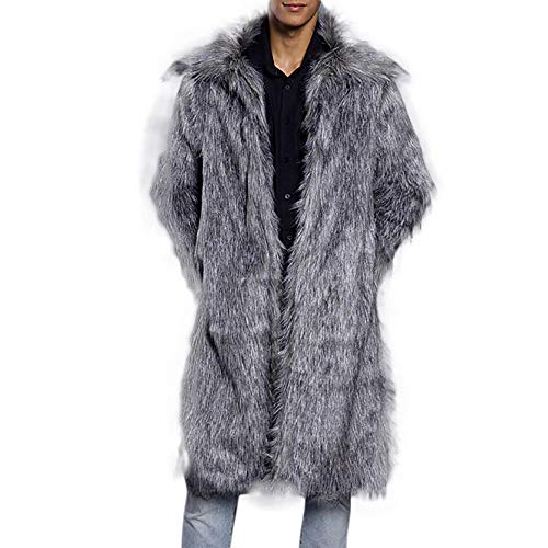 Pelzmantel Herren Lang Fellmantel Kunstfell Plüsch Winterjacke Warm Mantel Pelzjacke Langarm Revers Faux Pelz Jacke Lose Cardigan Felljacke Wintermantel von Celucke