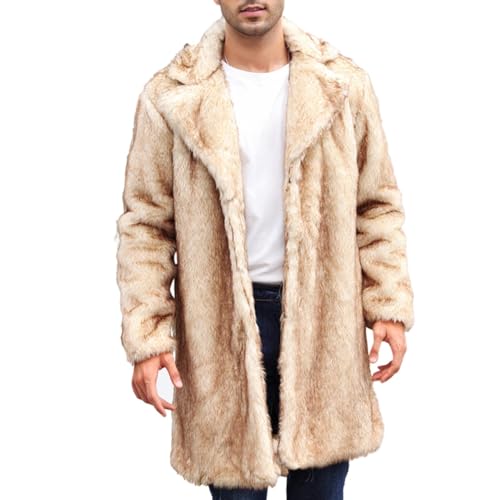 Pelzmantel Herren Lang Fellmantel Plüsch Jacke Kunstfell Winterjacke Warm Mantel Pelzjacke Langarm Revers Faux Pelz Lose Cardigan Felljacke Wintermantel Pelzmantel von Celucke