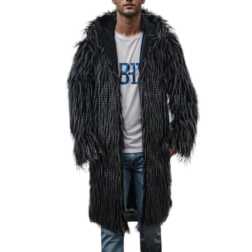 Pelzmantel Herren Lang Mantel Kunst Felljacke Winterjacke Männer Parka Kunstpelz Lange Jacke Faux Fur Fellmantel Plüsch Fur Coat Cardigan Lose Wintermantel Revers Pelzjacke Jacke von Celucke