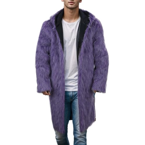 Pelzmantel Herren Lang Mantel Kunst Felljacke Winterjacke Männer Parka Kunstpelz Lange Jacke Faux Fur Fellmantel Plüsch Fur Coat Cardigan Lose Wintermantel Revers Pelzjacke Jacke von Celucke