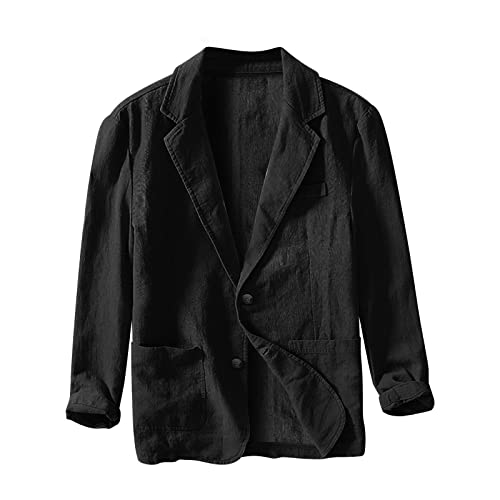 Sakko Herren Baumwoll Leinen Blazer Regular Fit Schalkragen Anzugjacke 2 Knopf Jacke für Hochzeit Freizeit Freizeitanzug Lose Hemd Jacke von Celucke