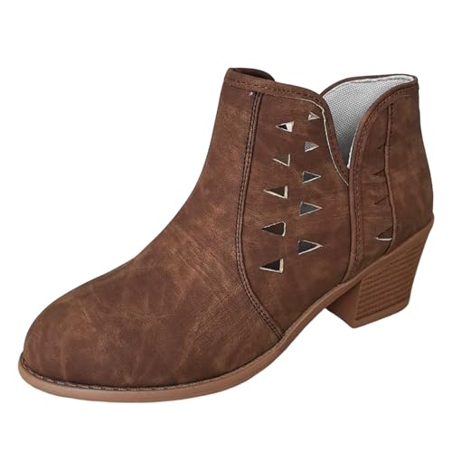 Stiefeletten Damen Mit Absatz Ankle Boots Spitze Stiefel Winter Kurzstiefel Mit Reissverschluss Frauen Schuhe Bequem Damenschuhe Mode Elegant Halbstiefel Einfarbig Freizeit Retro Kurze Damenstiefel von Celucke