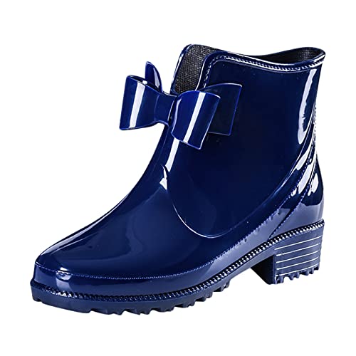 Wasserschuhe Damen Regenstiefel Chelsea Boots Kurzschaft Röhre Reitstiefel Wasserdicht Rutschfeste mit Schleife Gummistiefel Gummistiefeletten von Celucke