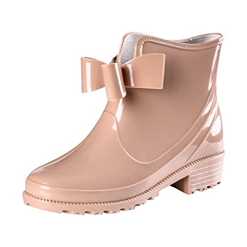 Wasserschuhe Damen Regenstiefel Chelsea Boots Kurzschaft Röhre Reitstiefel Wasserdicht rutschfeste mit Schleife Gummistiefel Gummistiefeletten von Celucke