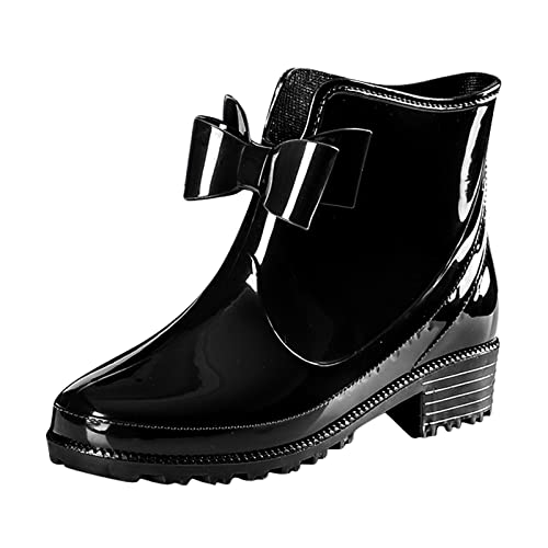 Wasserschuhe Damen Regenstiefel Chelsea Boots Kurzschaft Röhre Reitstiefel Wasserdicht Rutschfeste mit Schleife Gummistiefel Gummistiefeletten von Celucke