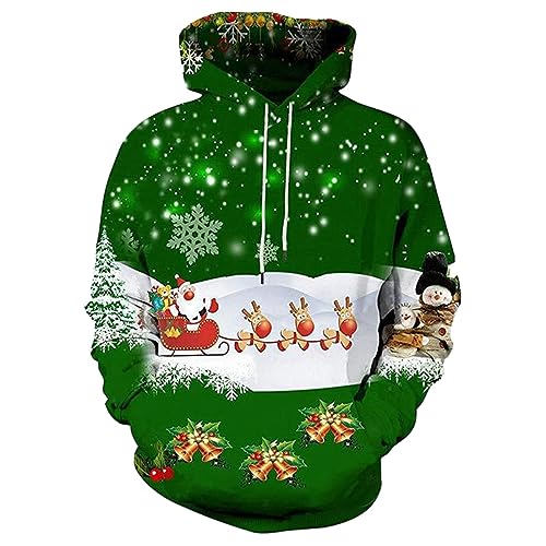 Weihnachten Hoodie Herren Weihnachtspullover LED Blitz Weihnachtsbaum Schneemann 3D Druck Sweatshirt mit Kapuze Winter Lustig Christmas Pullover Funky Kapuzenpullover Weihnachtspulli Xmas Pulli von Celucke