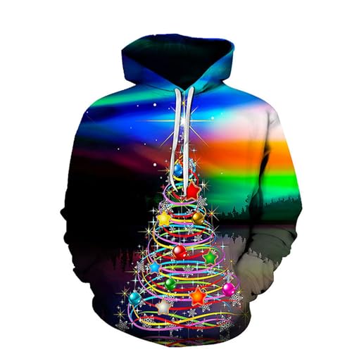 Weihnachten Hoodie Herren Weihnachtspullover LED Blitz Weihnachtsbaum Schneemann 3D Druck Sweatshirt mit Kapuze Winter Lustig Christmas Pullover Funky Kapuzenpullover Weihnachtspulli Xmas Pulli von Celucke