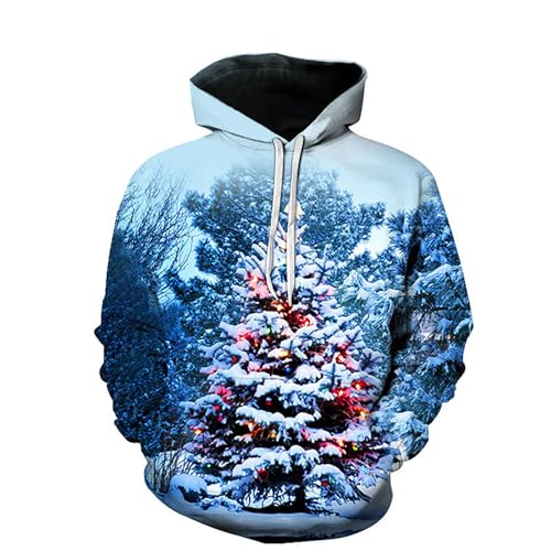 Weihnachten Hoodie Herren Weihnachtspullover LED Blitz Weihnachtsbaum Schneemann 3D Druck Sweatshirt mit Kapuze Winter Lustig Christmas Pullover Funky Kapuzenpullover Weihnachtspulli Xmas Pulli von Celucke