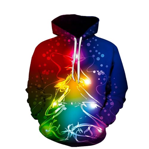 Weihnachten Hoodie für Herren Unisex LED Blitz Weihnachtsmann Brust Muster Kapuzenpullover Pullover mit Kapuze 3D Druck Hip Hop Oversized Sweatshirt mit Tasche Hoody Lustig Christmas Kapuzenpulli von Celucke