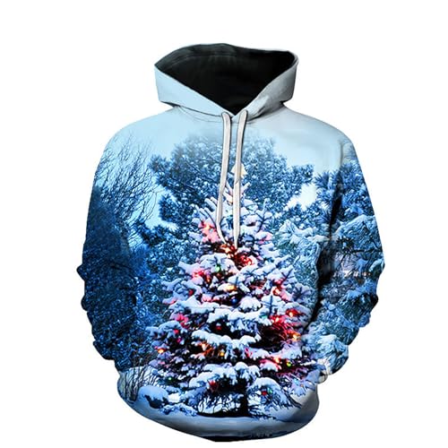 Weihnachten Hoodie für Herren Unisex Weihnachtsmann Brust Muster Kapuzenpullover Pullover mit Kapuze 3D Druck Hip Hop Oversized Sweatshirt mit Tasche Hoody Lustig Christmas Kapuzenpulli von Celucke