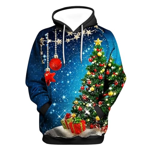 Weihnachten Hoodie für Herren Unisex LED Blitz Weihnachtsmann Brust Muster Kapuzenpullover Pullover mit Kapuze 3D Druck Hip Hop Oversized Sweatshirt mit Tasche Hoody Lustig Christmas Kapuzenpulli von Celucke