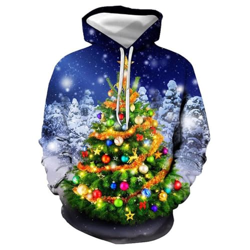 Weihnachten Hoodie für Herren Unisex LED Blitz Weihnachtsmann Brust Muster Kapuzenpullover Pullover mit Kapuze 3D Druck Hip Hop Oversized Sweatshirt mit Tasche Hoody Lustig Christmas Kapuzenpulli von Celucke