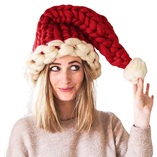 Weihnachts Strickmütze für Erwachsene Beanie Hat Wintermütze Warme Mütze Weihnachtsmütze Gestrickt Mützen Dicker Skimütze Häkeln Rot für Party Neujahr Weihnachtsfeier von Celucke