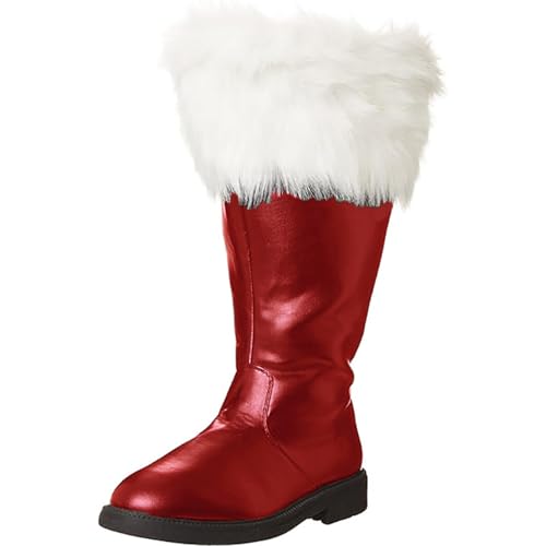 Weihnachtsmann Stiefel Herren Christmas Boots Red and White Schwarz Reißverschluss Schuhe Winter Plüsch Weihnachtsschuhe mit Absatz Bequeme Herrenschuhe Weihnachtskostüm Karneval Party von Celucke