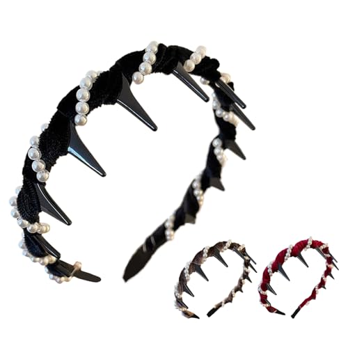 3 Stück Haifischzahn Haarkamm mit Künstlicher Perle Rutschfestes Stirnband Gewellte Zähne Haarreifen Haarband Haar Accessoire für Frauen Mädchen von Celuicion