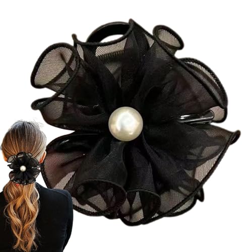 Blumen-Haarklammer, Blumen-Haarspange - Perlen-Mesh-Blumen-Haarklammer,Pferdeschwanz-Haarhalter, Haar-Styling-Zubehör, Damen-Haarspangen für dünnes oder dickes Haar von Celuicion