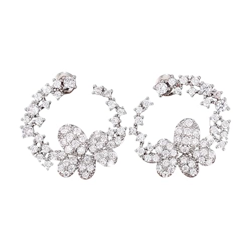 Celuicion Blumenohrringe für Frauen, Blumenreifen Ohrringe für Frauen, Blumenohrringe für Frauen, Hollow Risestones, Silver Fashion Schmuck für Frauen von Celuicion