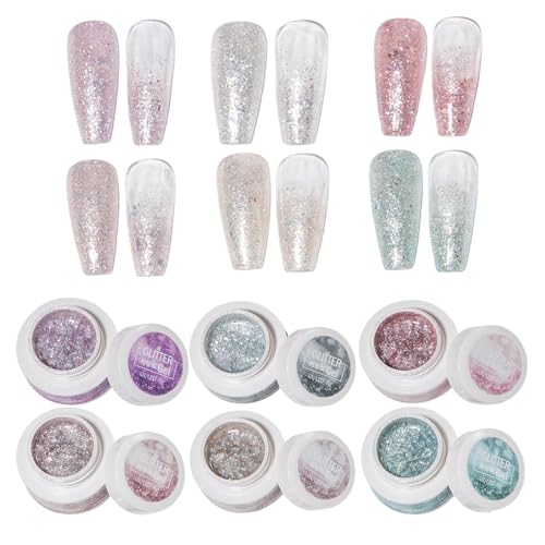 Celuicion Glitzer-Gel-Nagellack | Schimmer UV Gel Nagellack 6 Stück,Reflektierende Maniküre Accessoires Für Damen Und Mädchen von Celuicion