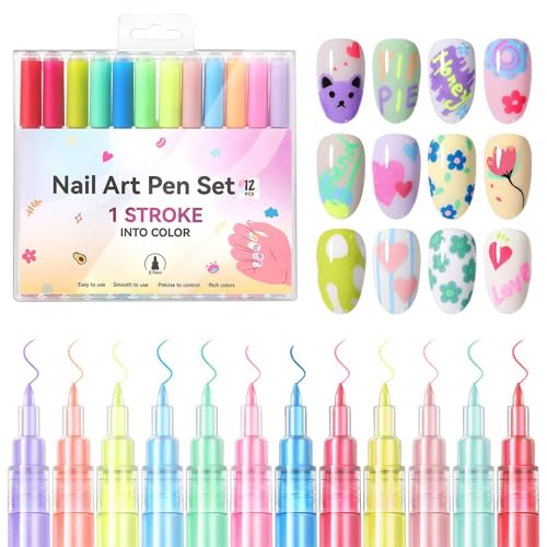 Celuicion Nagellackstifte, Nagelstift -Set | Schnelltrocknend schmuddelofes lebendige Farben Graffiti Art Fine Tipp Stift,Präzisionsmalerei 12x polnische Sticks flüssiger wasserdicht für Frauen von Celuicion